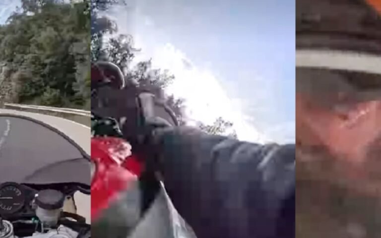 Une pierre invisible en virage détruit une Yamaha TZR1000 en état impeccable : le pilote survit, la moto est déclarée hors d’usage et la vidéo virale divise les motards du monde entier