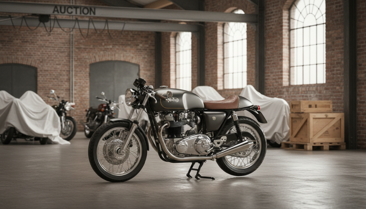 découvrez une rare norton dominator ‘naked’ cafe racer qui sera prochainement mise aux enchères au royaume-uni, un véritable joyau pour les amateurs de motos classiques.